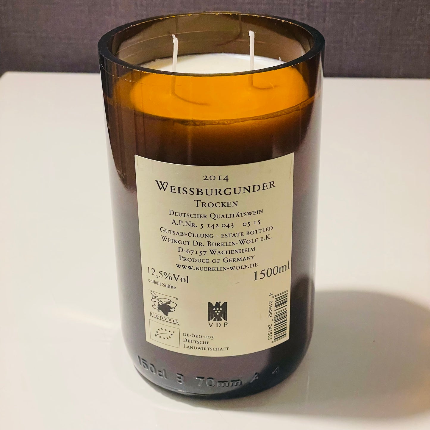 Flaschenkerze MAGNUM Dr. Bürklin-Wolf 2014 Weissburgunder Kerze