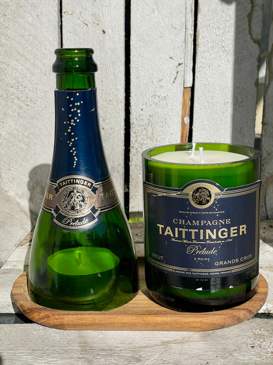 Set Flaschenkerze & Windlicht Taittinger Prélude + Holztablett