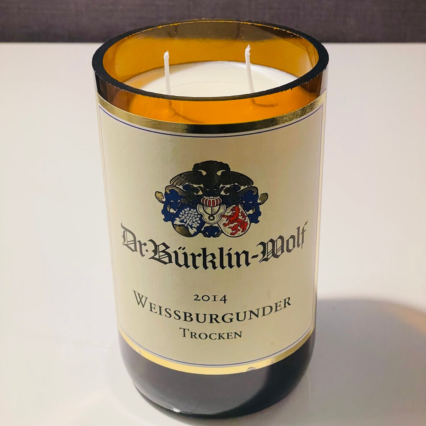 Flaschenkerze MAGNUM Dr. Bürklin-Wolf 2014 Weissburgunder Kerze