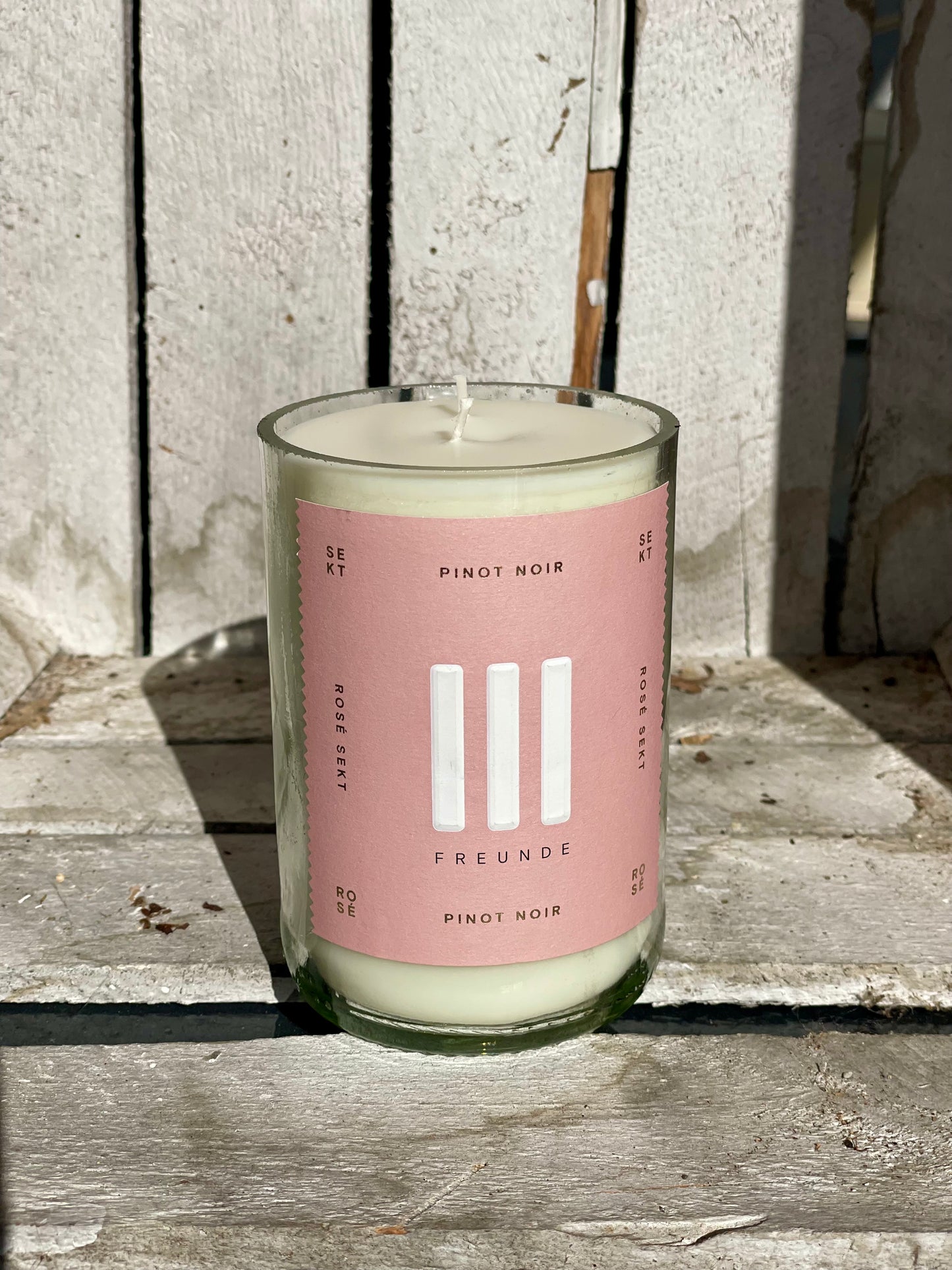 Kerze III Freunde Pinot Noir Sekt Rose Flaschenkerze