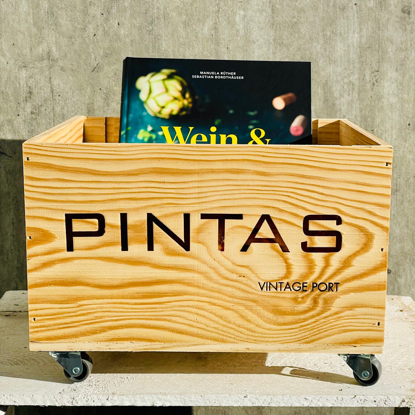 rollbare Holzweinkiste Wine & Soul PINTAS Vintage Port Weinkiste Kiste Deko Wein Shabby