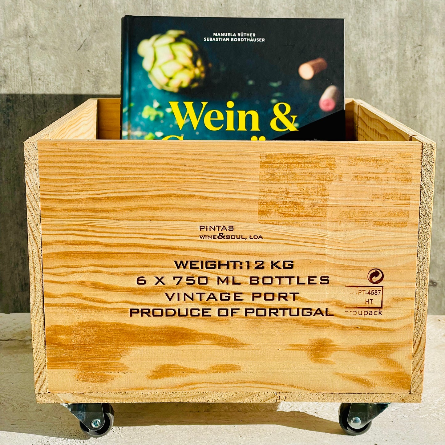 rollbare Holzweinkiste Wine & Soul PINTAS Vintage Port Weinkiste Kiste Deko Wein Shabby